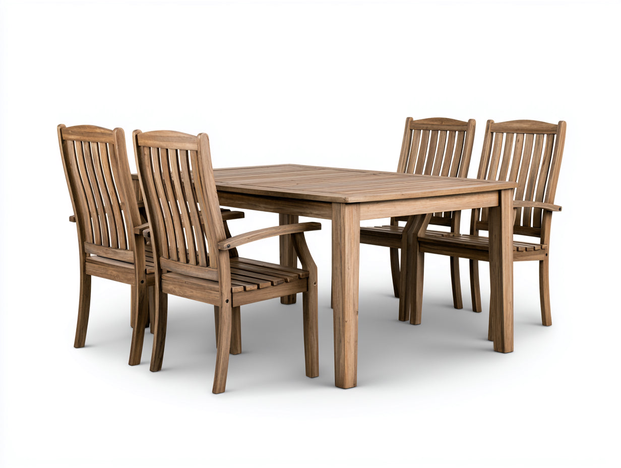 Set da pranzo da esterno - Legno massello - 150x90x75 cm - Naturale - Stile rustico moderno