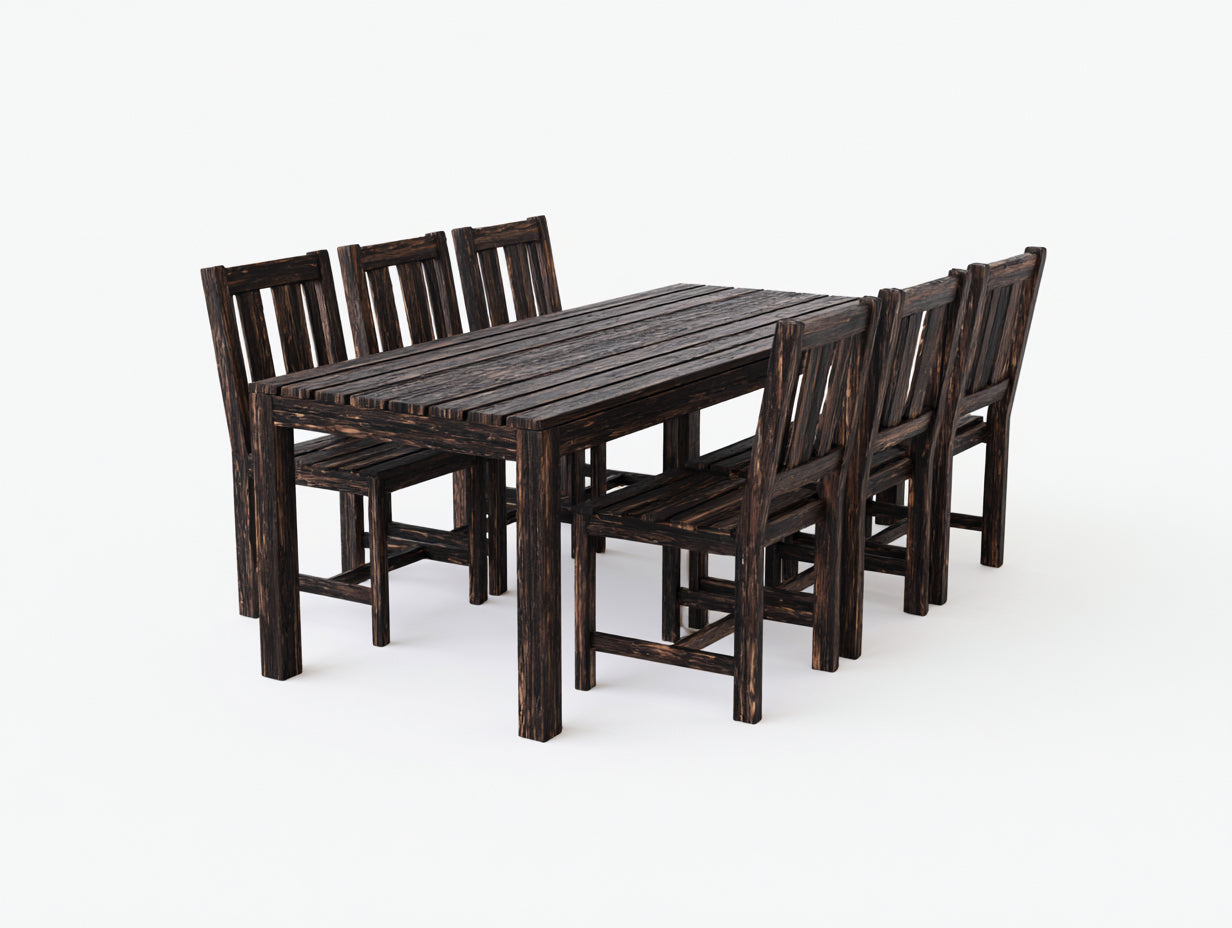 Set da pranzo da esterno - Legno massello - 175x95x75 cm - Marrone scuro - Stile rustico