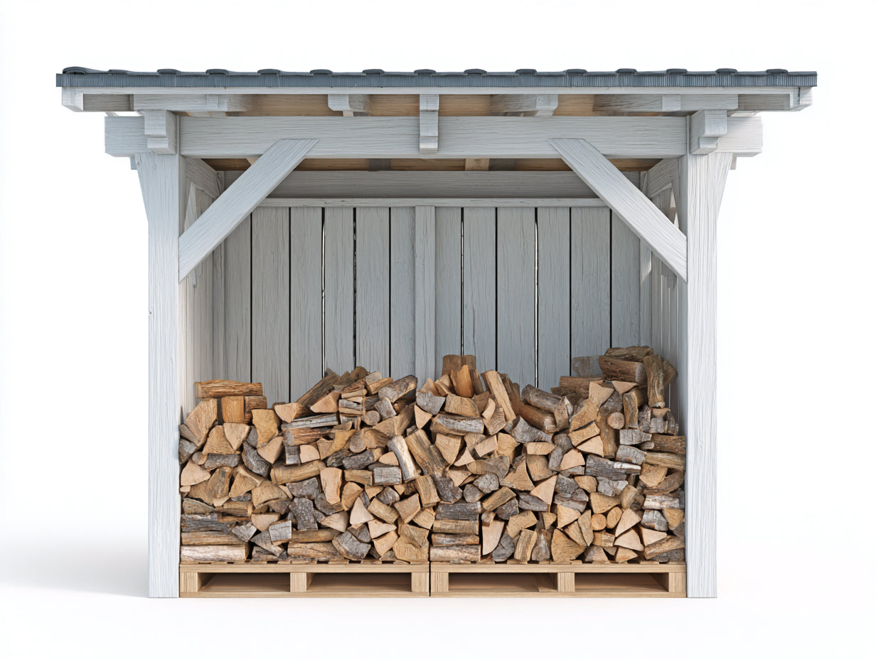 Portalegna - Legno massello - 220x78x185 cm - Bianco antico-Grigio - Rustico da esterno
