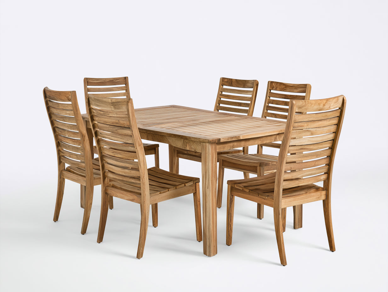 Set da pranzo da esterno - Legno massello - 160x90x75 cm - Naturale - Stile rustico moderno