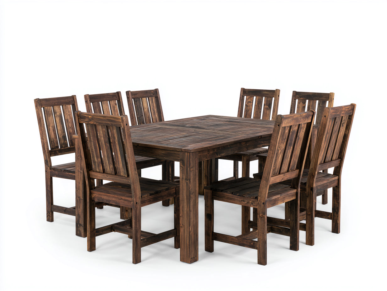 Set da pranzo da esterno - Legno massello - 180x100x75 cm - Marrone scuro - Stile rustico moderno
