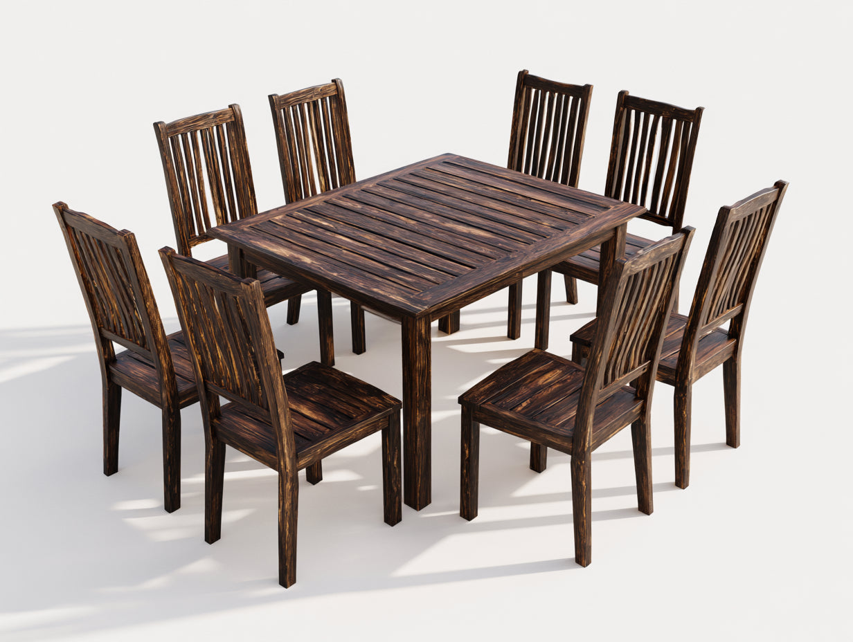 Set da pranzo da esterno - Legno massello - 185x100x75 cm - Marrone scuro - Stile rustico moderno