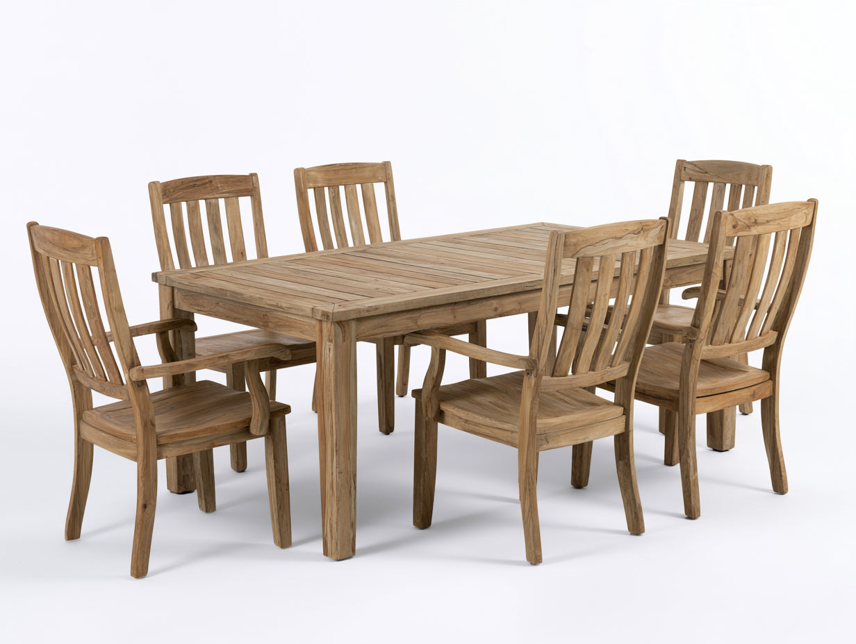 Set da pranzo da esterno - Legno massello - 170x95x75 cm - Naturale - Stile rustico moderno