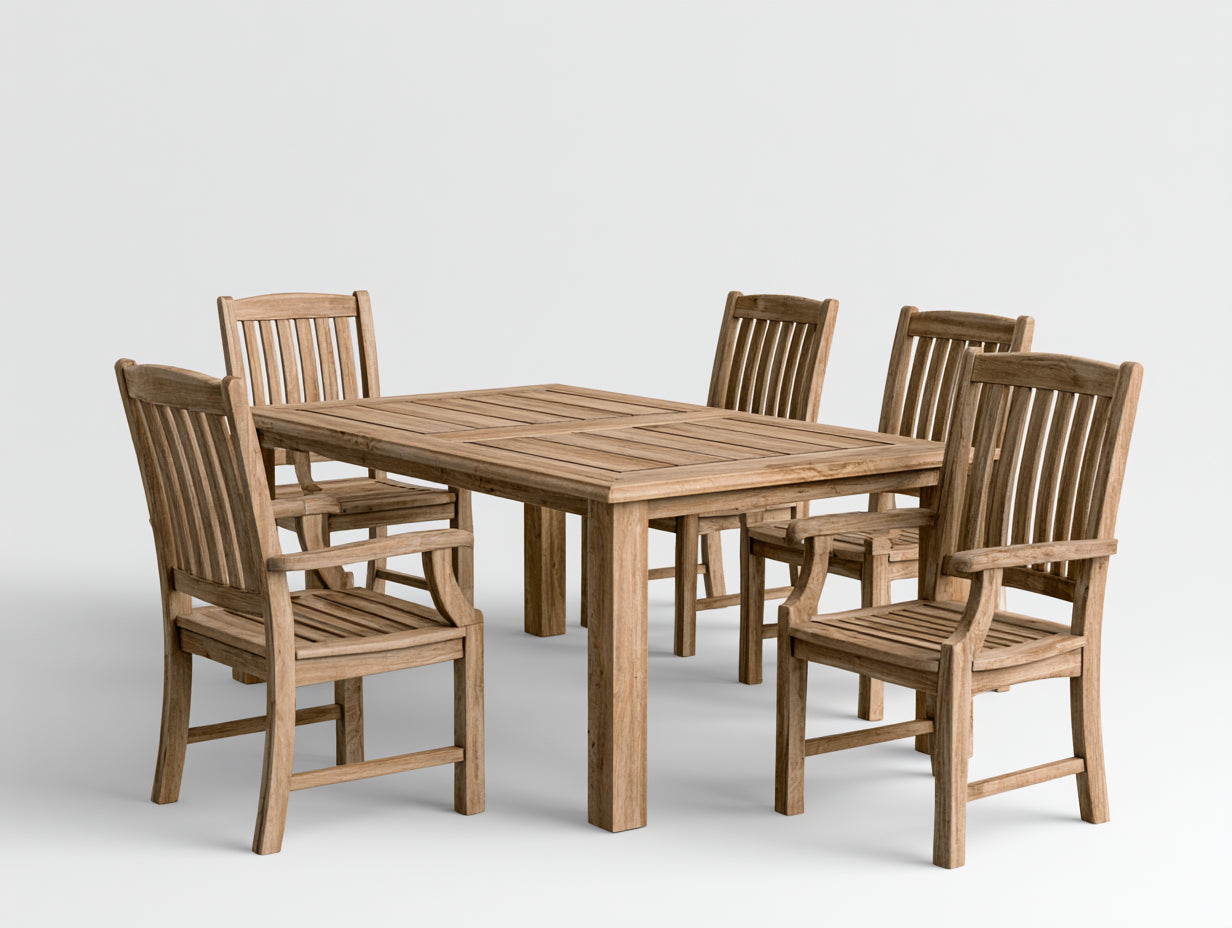 Set da pranzo da esterno - Legno massello - 165x95x75 cm - Naturale - Stile rustico moderno