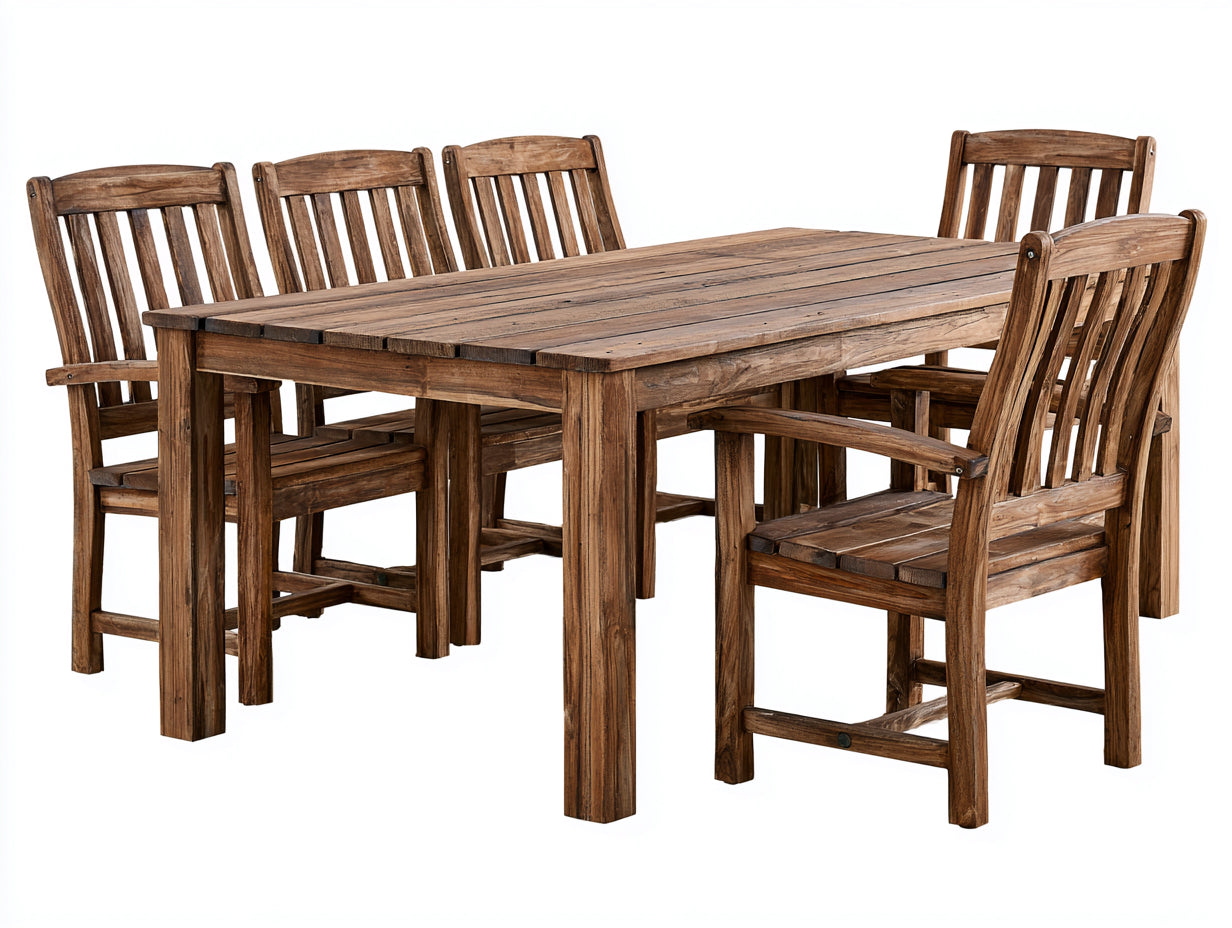 Set da pranzo da esterno - Legno massello - 160x90x75 cm - Naturale - Rustico moderno