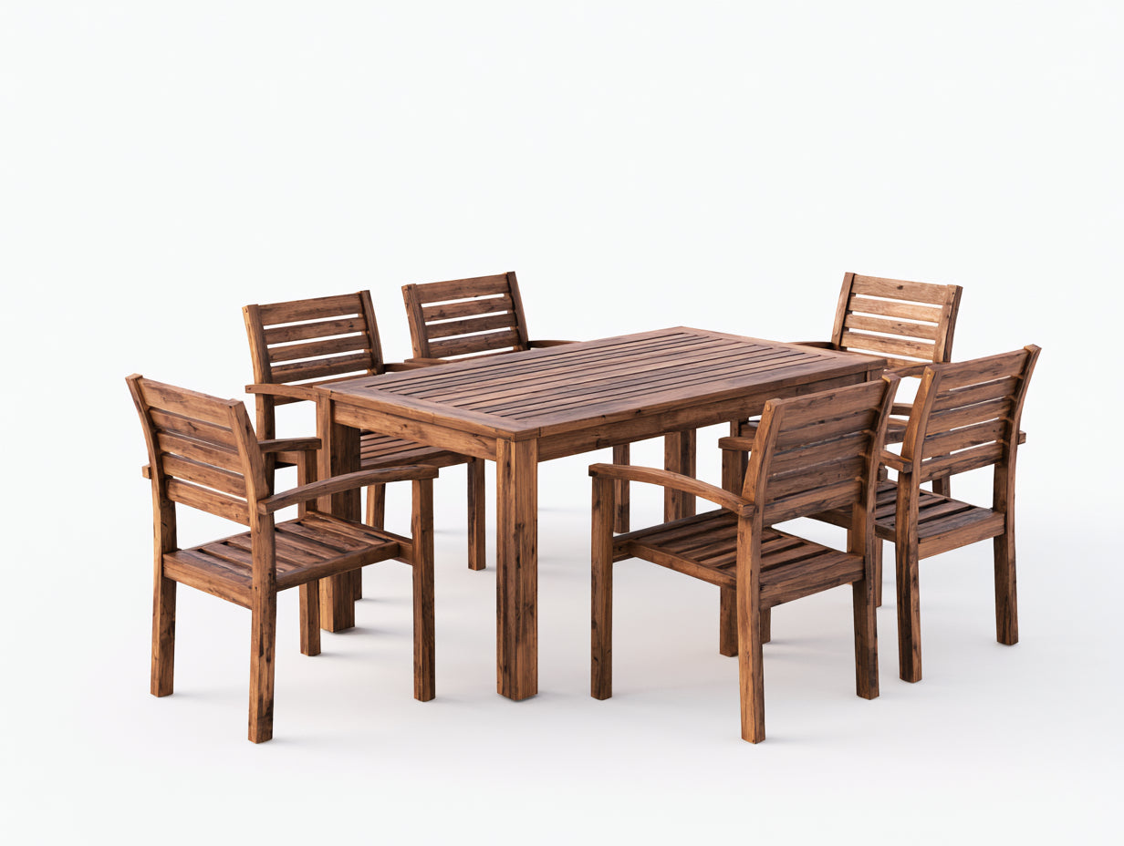 Set da pranzo da esterno - Legno massello - 175x95x75 cm - Naturale - Stile rustico moderno