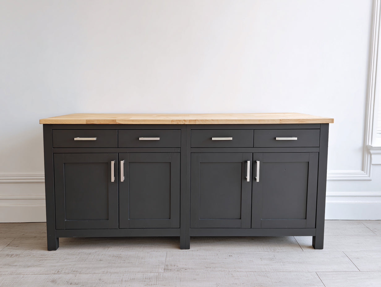 Credenza-legno ingegnerizzato-legno massello-180x45x85 cm-grigio-legno naturale-stile moderno classico