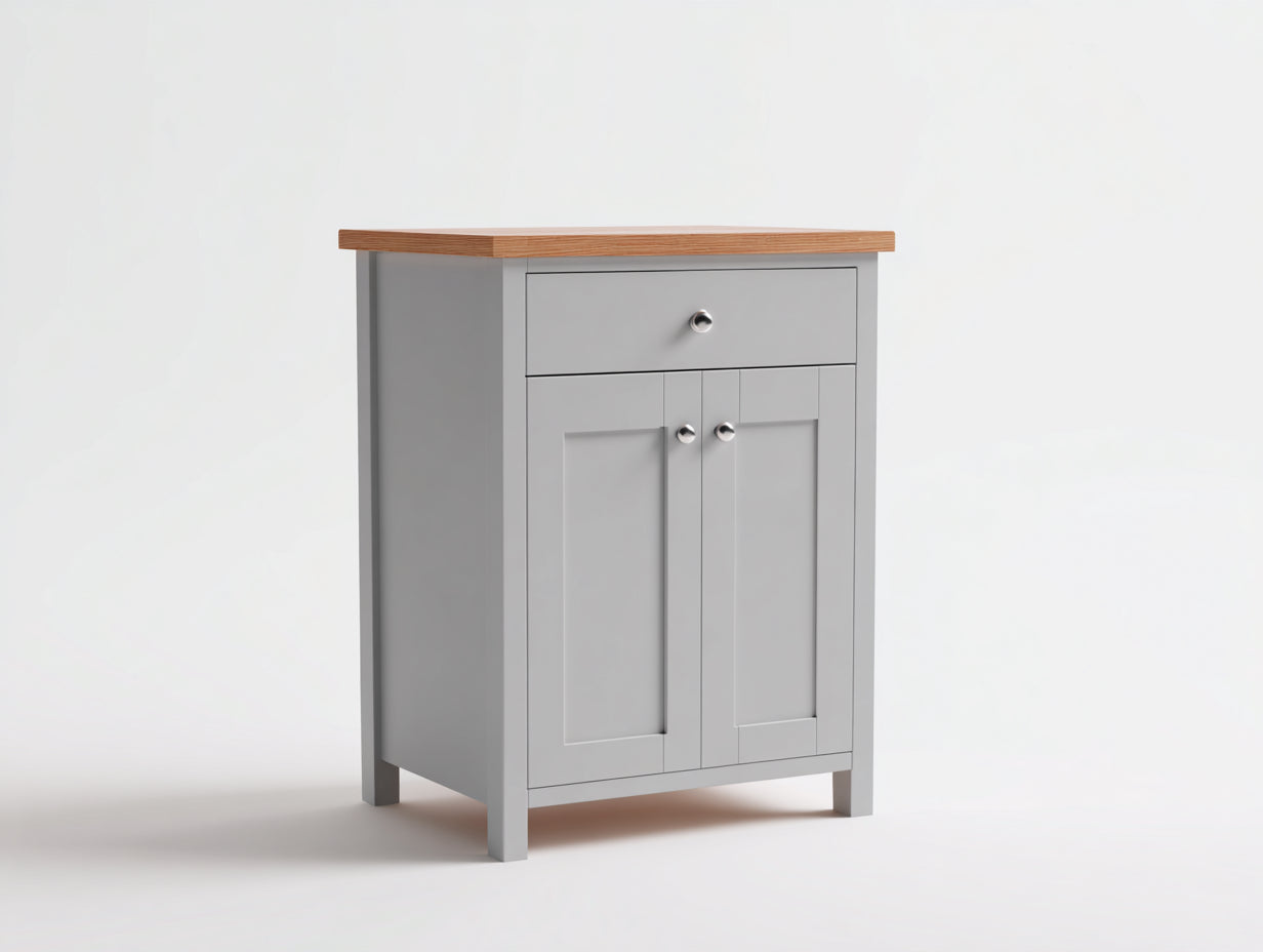Credenza-legno ingegnerizzato-legno massello-72x40x85 cm-grigio-legno naturale-stile moderno compatto