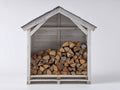 Portalegna - Legno massello - 145x82x176 cm - Bianco decapato-Grigio scuro - Rustico da giardino