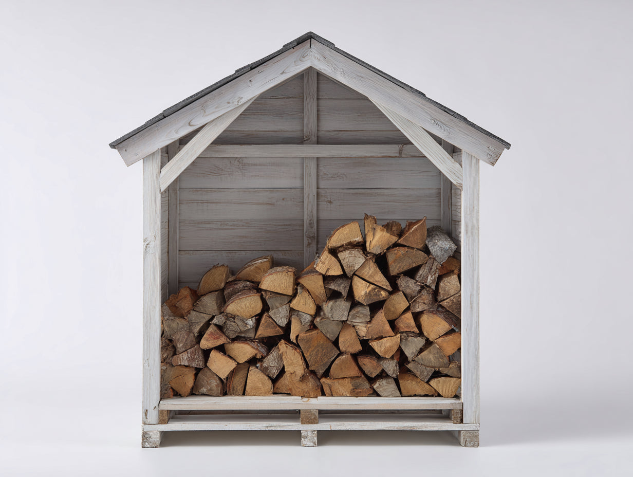 Portalegna - Legno massello - 145x82x176 cm - Bianco decapato-Grigio scuro - Rustico da giardino