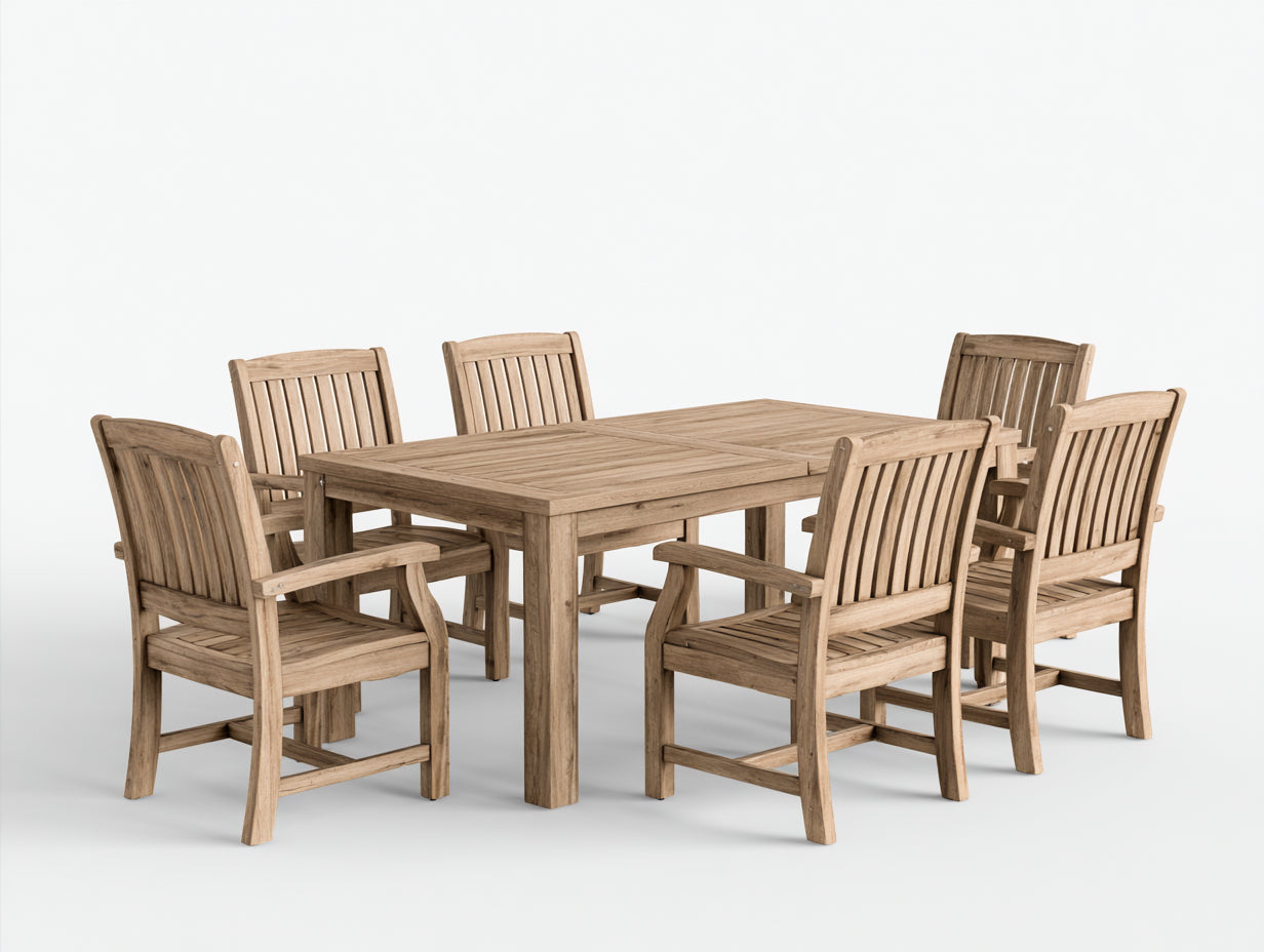 Set da pranzo da esterno - Legno massello - 180x95x75 cm - Naturale - Stile rustico moderno