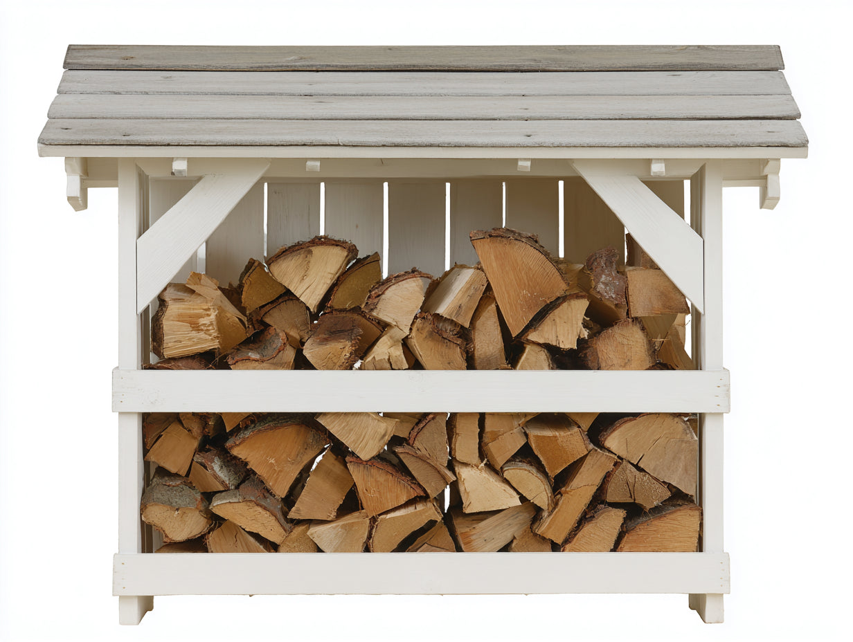Portalegna - Legno massello - 160x55x135 cm - Bianco crema-Grigio naturale - Classico da esterno