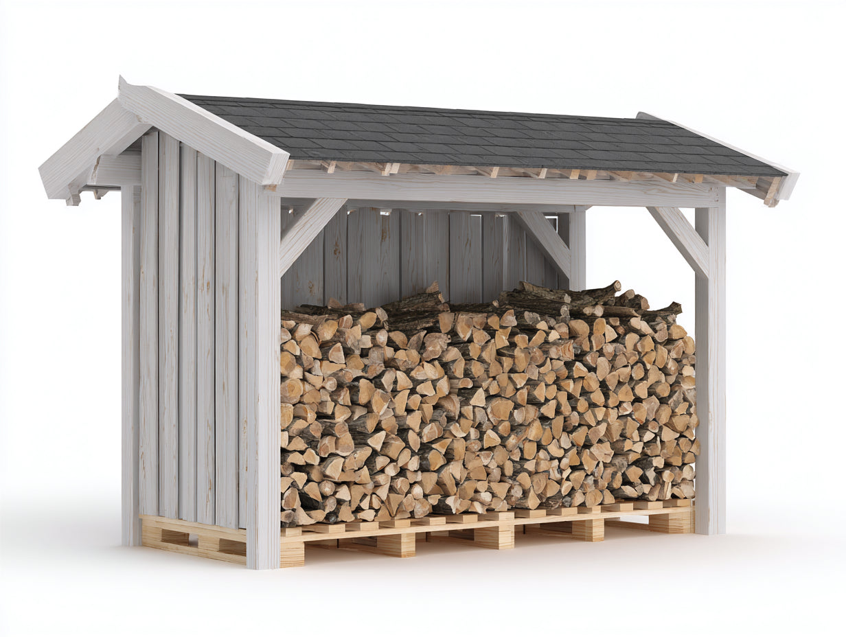 Portalegna - Legno massello - 185x88x178 cm - Bianco antico - Rustico da esterno