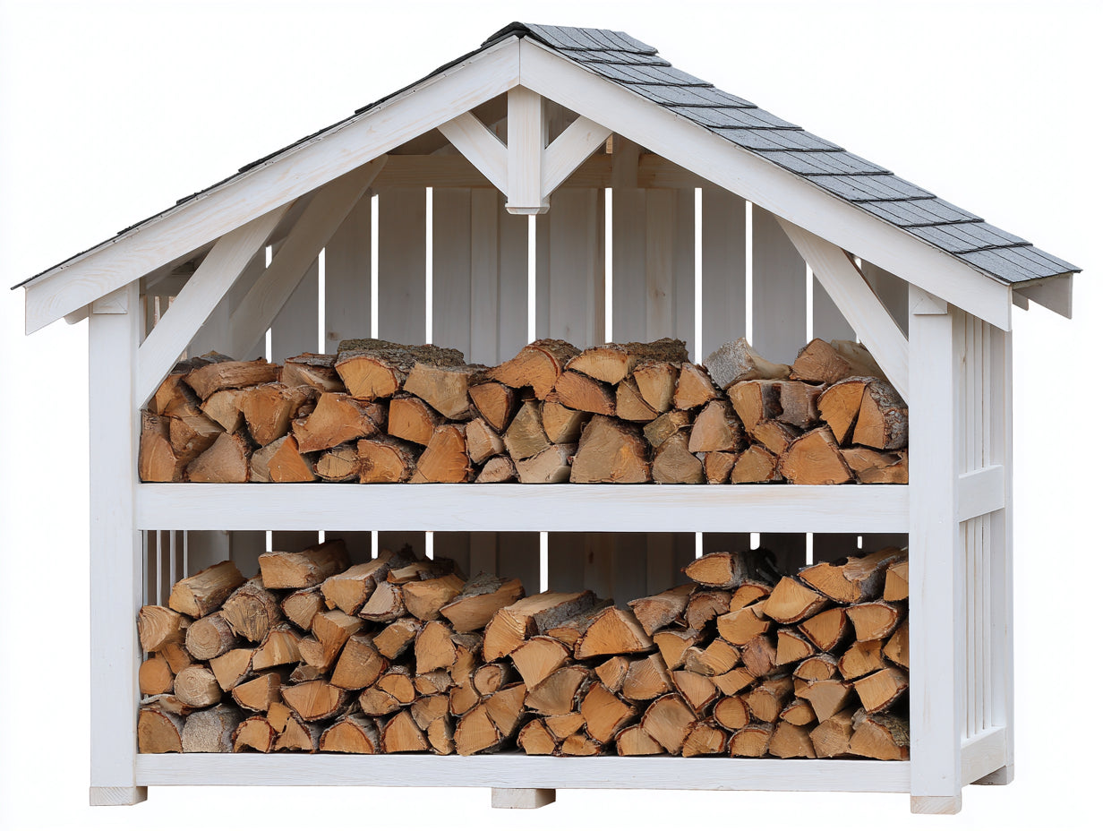 Portalegna - Legno massello - 205x74x172 cm - Bianco antico-Grigio scuro - Rustico da giardino